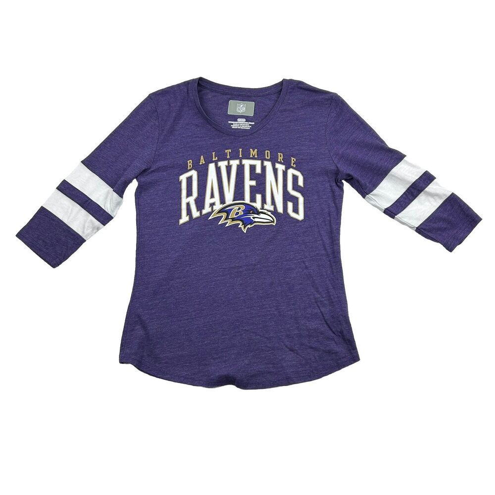 Baltimore Ravens NFL 3/4 Sleeve Shirt Womens S Purple Striped Sleeves